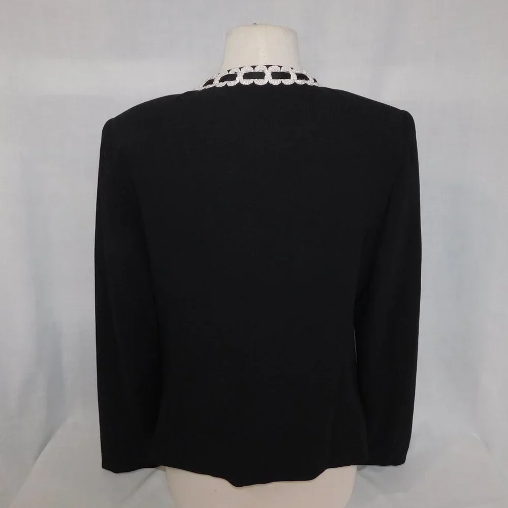 Bob Mackie Studio Womens 10 Black Open Lined Blazer with White braided Trim - Picture 7 of 9